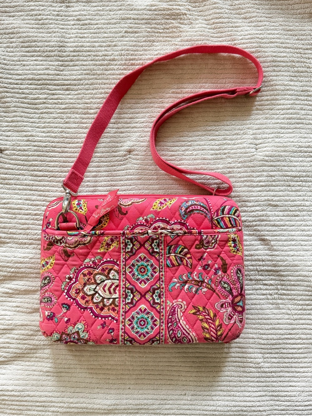 Vera Bradley Pink Quilted Laptop or IPad Case with Strap Paisley Print